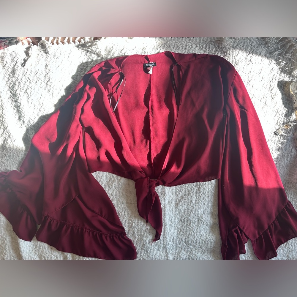 Burgundy Tie-Front Blouse